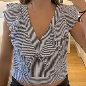 Striped blue v-neck top